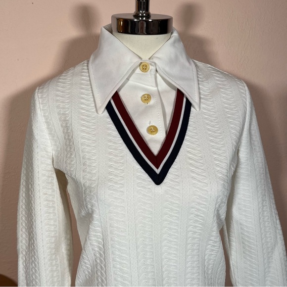 Vintage 1960 70 White Cable knit Long Sleeve Retro Tennis Prep Dress - Picture 15 of 17